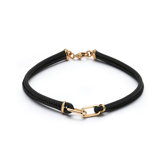 SAXON 18K ROSE GOLD DOUBLE LINK NAPA LEATHER BRACELET