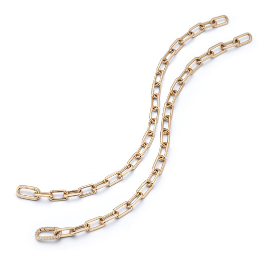 SAXON 18K GOLD CHAIN LINK BRACELET WITH ELONGATED CLASP
