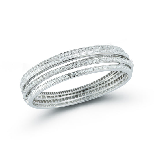 KEYNES 18K WHITE GOLD BAGUETTE AND ROUND BRILLIANT DIAMOND BRACELET