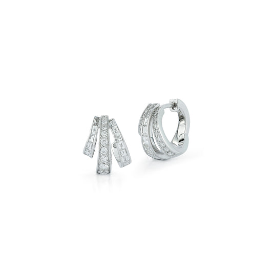 KEYNES 18K WHITE GOLD BAGUETTE AND ROUND BRILLIANT DIAMOND EARRINGS