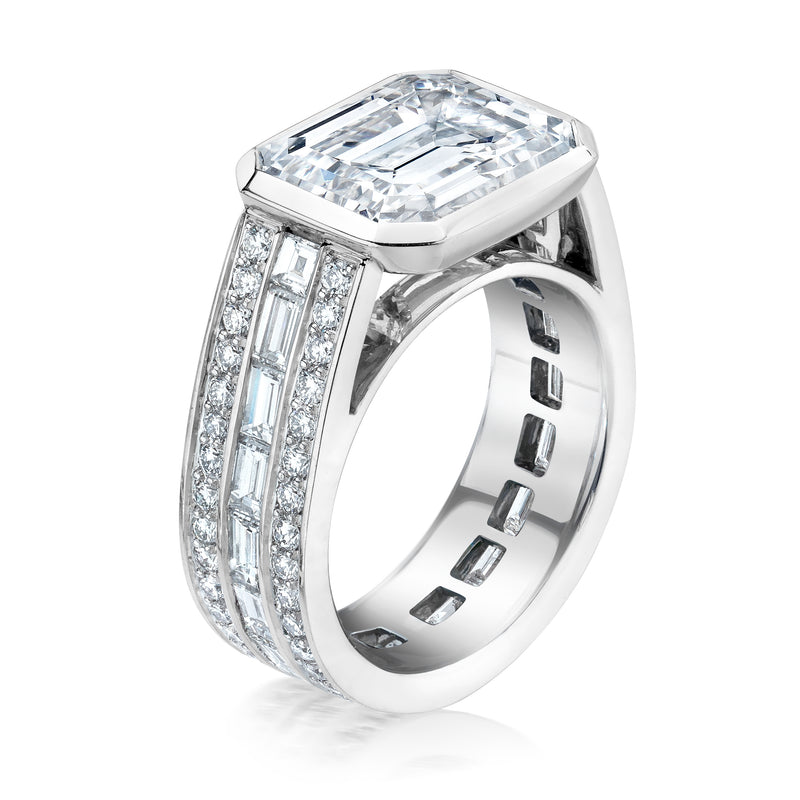 Platinum and Emerald Cut Diamond Engagement Ring