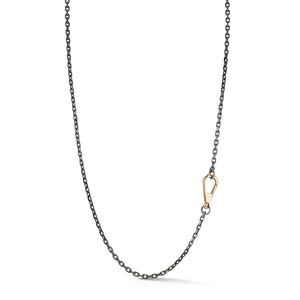 CARRINGTON STERLING SILVER, BLACK RHODIUM CABLE CHAIN NECKLACE WITH 18K CLASP