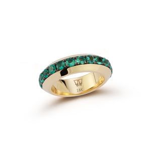 GRANT 18K GOLD AND GREEN EMERALD ANGLED BAND RING