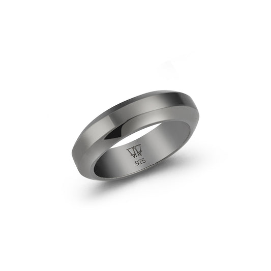 GRANT STERLING SILVER AND BLACK RHODIUM ANGLED BAND RING