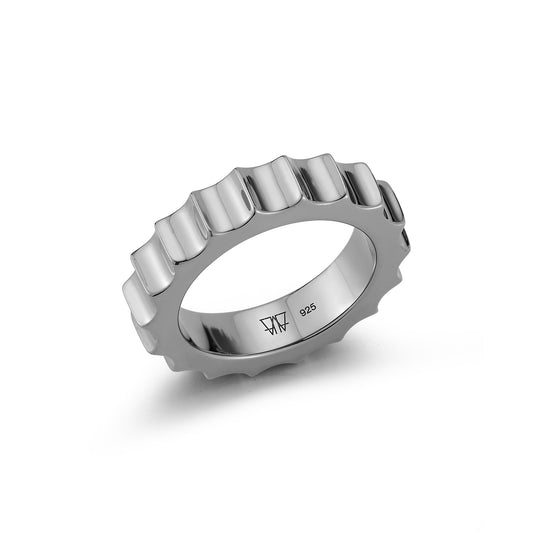 CLIVE STERLING SILVER AND BLACK RHODIUM JUMBO FLUTED BAND RING