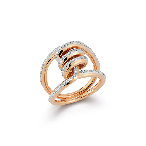 HUXLEY 18K GOLD AND DIAMOND SINGLE COIL LINK RING