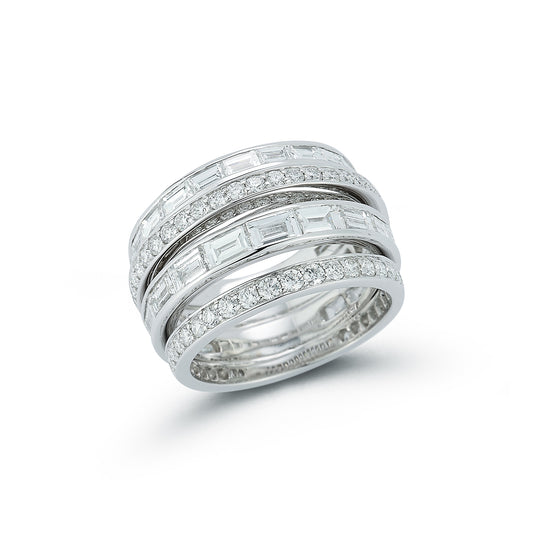 KEYNES 18K WHITE GOLD BAGUETTE AND ROUND BRILLIANT DIAMOND RING
