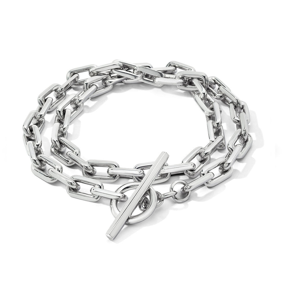 Framed Curly Silver Monogram Bracelet with Double Chain