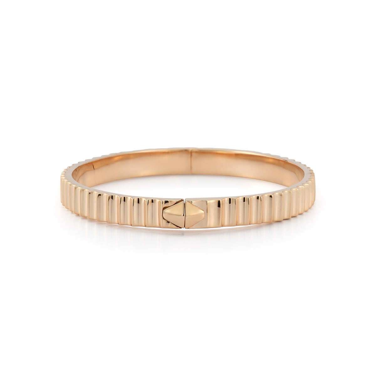 CLIVE 18K ROSE GOLD AND DIAMOND EDGE FLUTED CUFF BANGLE