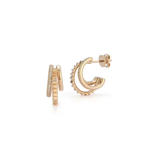 CLIVE 18K AND DIAMOND TRIPLE HOOP HUGGIE EARRINGS
