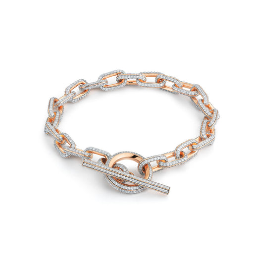 SAXON 18K ALL DIAMOND CHAIN LINK TOGGLE BRACELET