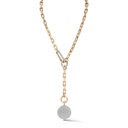SAXON 18K GOLD CHAIN LINK NECKLACE WITH ELONGATED DIAMOND LINK CLASP AND REMOVABLE EXTENSION CHAIN