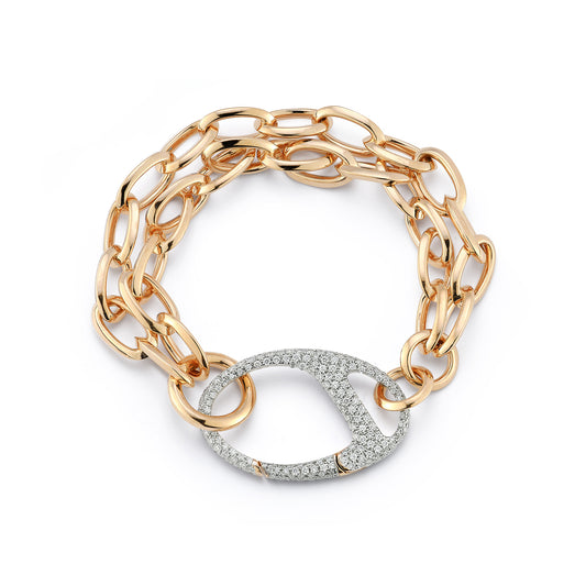 GARNETT 18K GOLD SPLIT CHAIN LINK BRACELET WITH DIAMOND CLASP