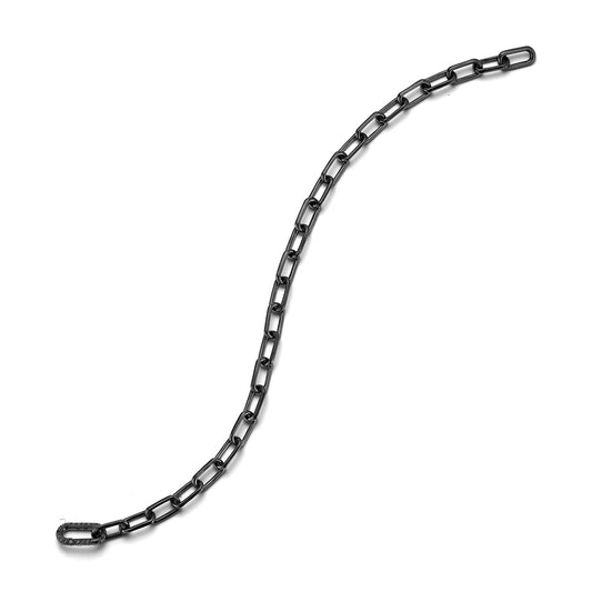 SAXON 18K BLACK GOLD CHAIN LINK BRACELET WITH ELONGATED BLACK DIAMOND CLASP