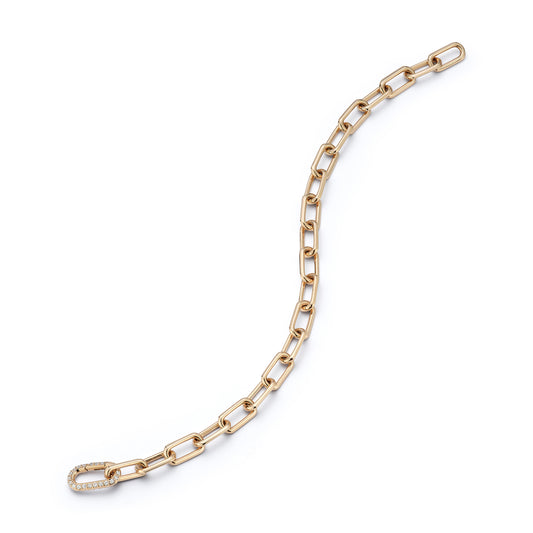 SAXON 18K GOLD CHAIN LINK BRACELET WITH ELONGATED ALL DIAMOND CLASP