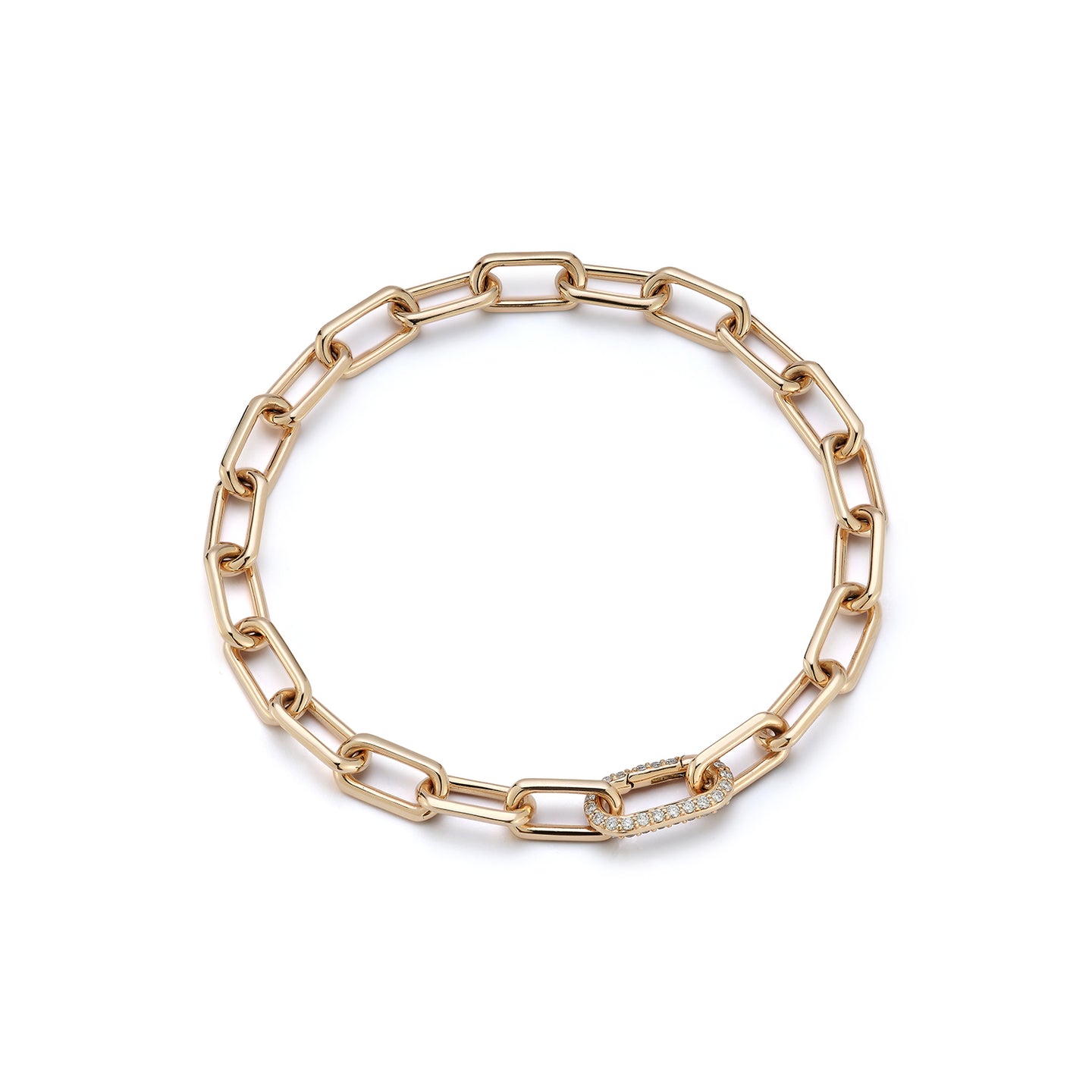 SAXON 18K GOLD CHAIN LINK BRACELET WITH ELONGATED ALL DIAMOND CLASP