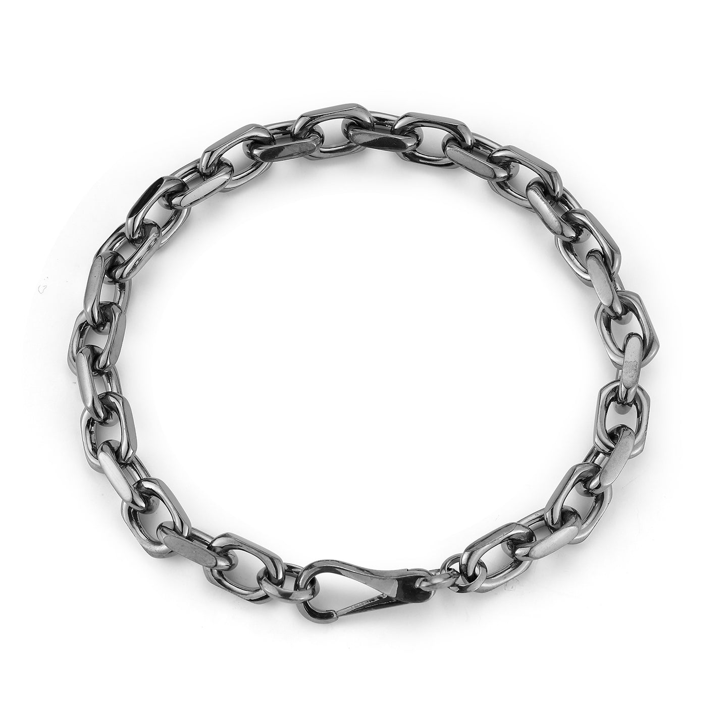 SAXON STERLING SILVER, BLACK RHODIUM CABLE CHAIN LINK BRACELET WITH SPRING CLASP