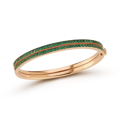 WF CLASSIC 18K GOLD AND GREEN EMERALD DOUBLE ROW BANGLE BRACELET