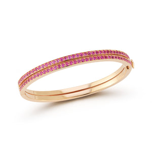 WF CLASSIC 18K GOLD AND PINK SAPPHIRE DOUBLE ROW BANGLE BRACELET
