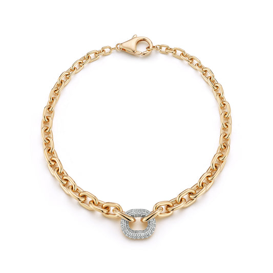 MORRELL 18K GOLD GRADUATED LINK CHAIN BRACELET WITH ONE DIAMOND LINK
