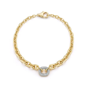 MORRELL 18K GOLD GRADUATED LINK CHAIN BRACELET WITH ONE DIAMOND LINK