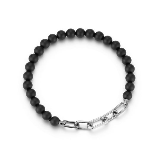 SAXON MATTE ONYX BEADED BRACELET WITH SIGNATURE CHAIN