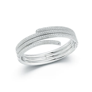 THOBY 18K WHITE GOLD PAVE DIAMOND TRIPLE SPIRAL BRACELET