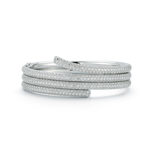 THOBY 18K WHITE GOLD PAVE DIAMOND TRIPLE SPIRAL BRACELET