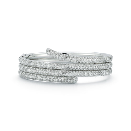 THOBY 18K WHITE GOLD PAVE DIAMOND TRIPLE SPIRAL BRACELET