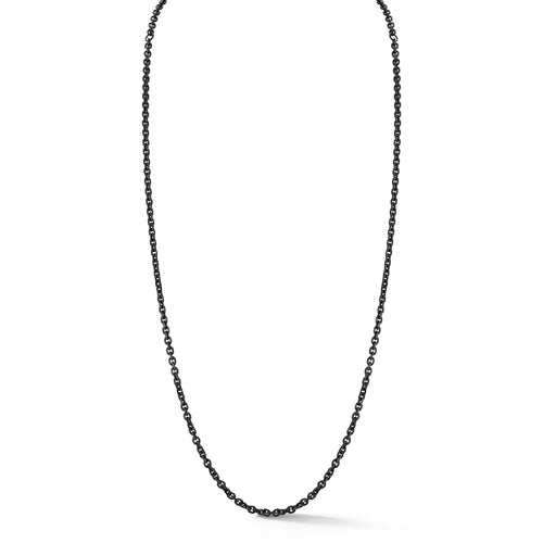 MEN'S STERLING SILVER WITH BLACK RUTHENIUM TRACE DIAMOND CUT CHAIN NECKLACE