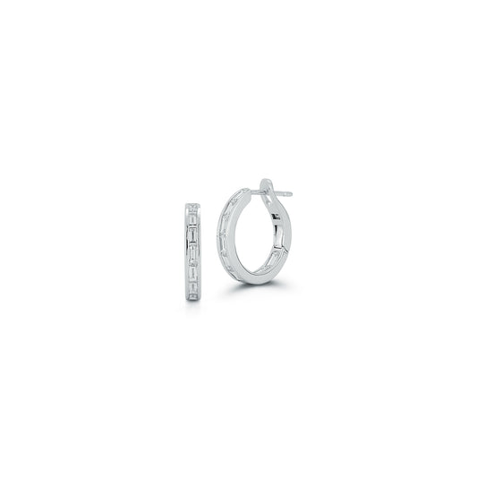 KEYNES 18K WHITE GOLD AND BAGUETTE DIAMOND HUGGIES
