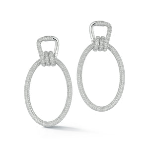 HUXLEY 18K WHITE GOLD AND ALL DIAMOND ELONGATED COIL LINK EARRINGS