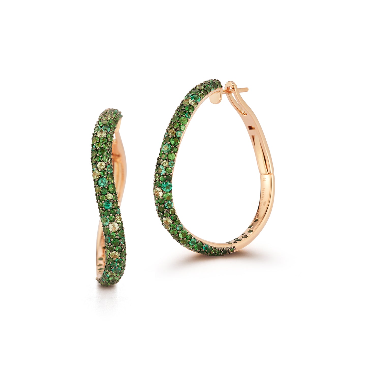 JULIAN 18K GOLD AND GREEN EMERALD CURVED HOOP EARRINGS