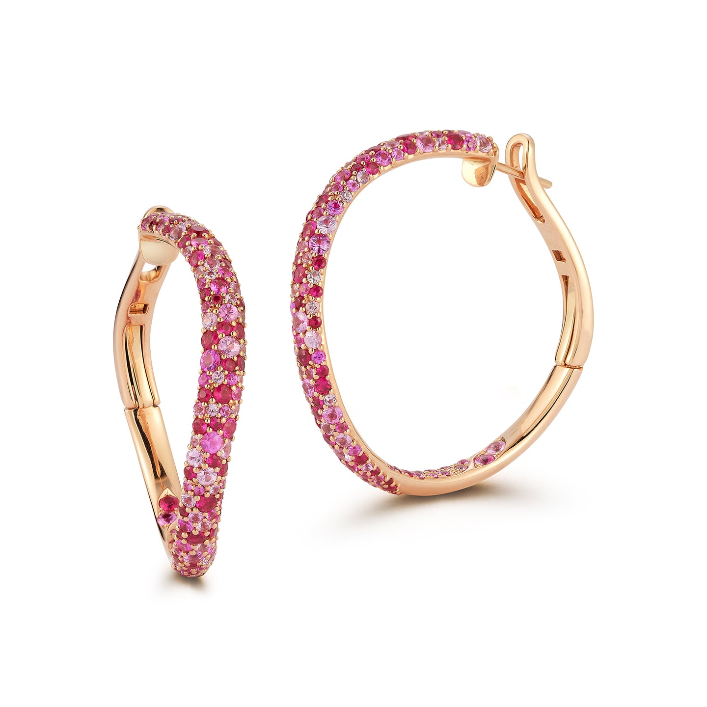 JULIAN 18K GOLD AND PINK SAPPHIRE CURVED HOOP EARRINGS