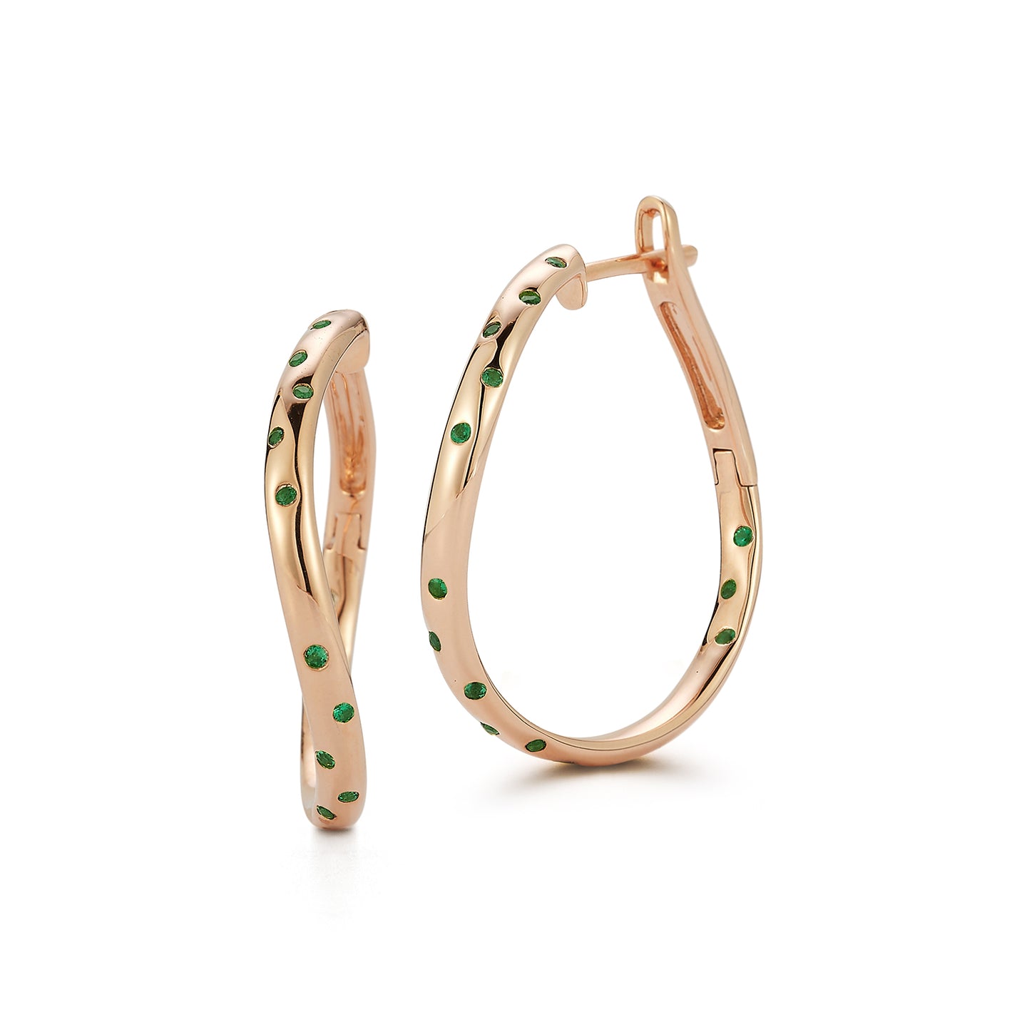 JULIAN 18K GOLD AND GREEN EMERALD CURVED HOOP EARRINGS