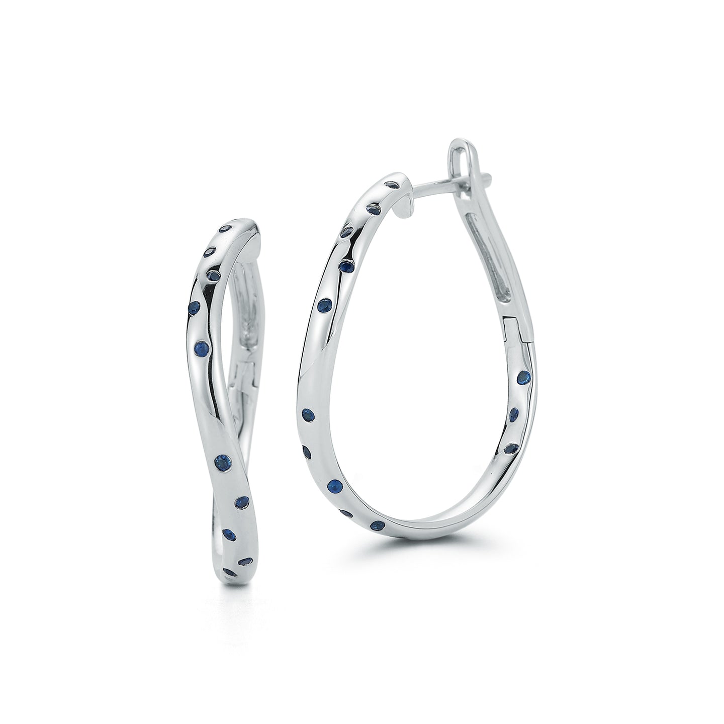 JULIAN 18K WHITE GOLD AND BLUE SAPPHIRE CURVED HOOP EARRINGS