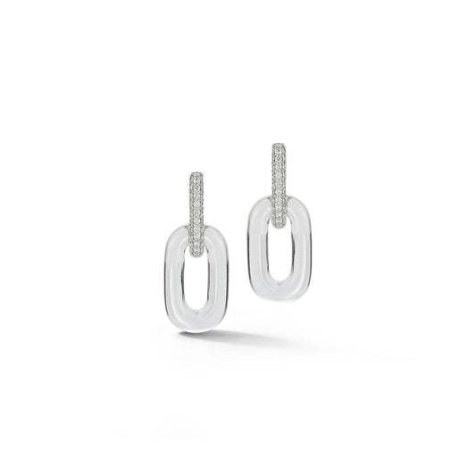 MORRELL 18K DIAMOND AND ROCK CRYSTAL DROP HUGGIE EARRINGS