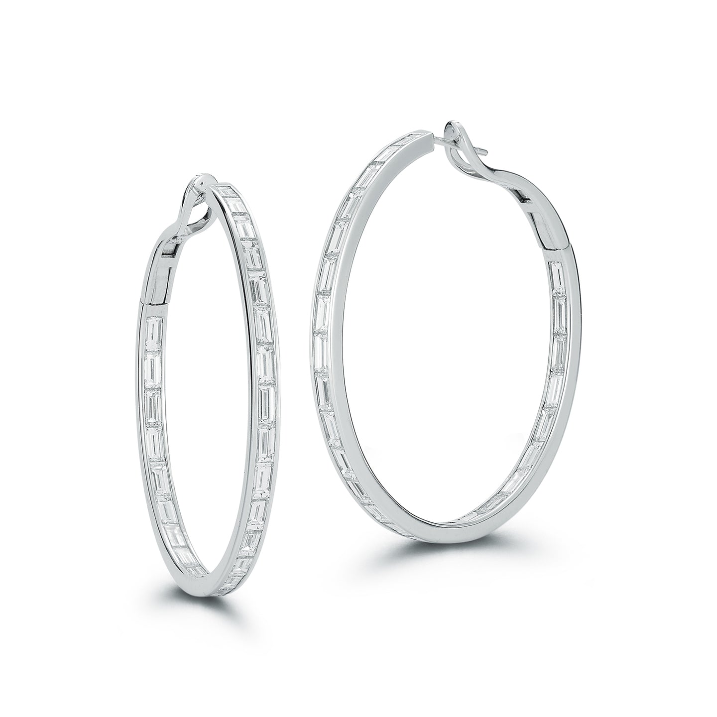 KEYNES 18K WHITE GOLD AND BAGUETTE DIAMOND HOOP EARRINGS