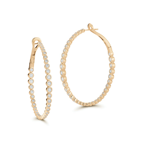 WF CLASSIC 18K BEZEL SET DIAMOND OVAL HOOP EARRINGS