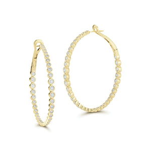 WF CLASSIC 18K BEZEL SET DIAMOND OVAL HOOP EARRINGS