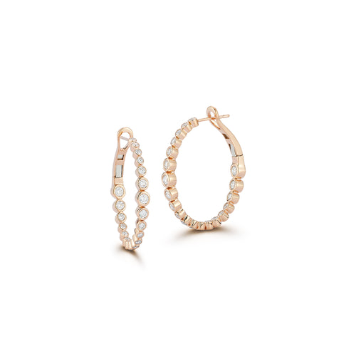 WF CLASSIC 18K BEZEL SET DIAMOND OVAL SMALL HOOP EARRINGS