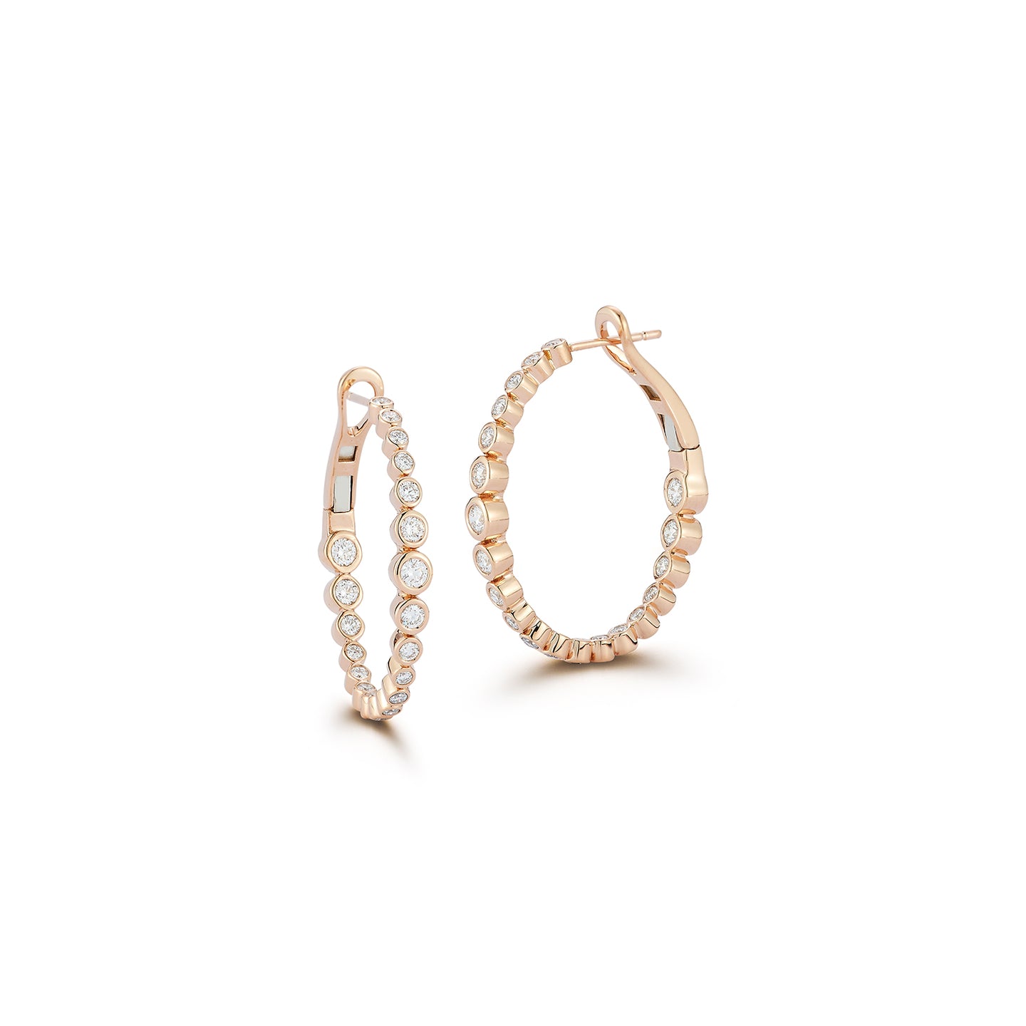 WF CLASSIC 18K BEZEL SET DIAMOND OVAL SMALL HOOP EARRINGS
