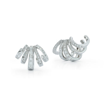 KEYNES 18K WHITE GOLD BAGUETTE AND ROUND BRILLIANT DIAMOND CLIMBER EARRINGS