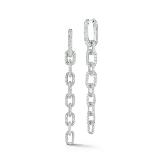MORRELL 18K WHITE GOLD PAVE DIAMOND GRADUATING LINK EARRINGS