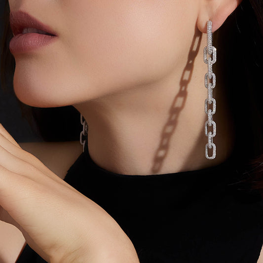 MORRELL 18K WHITE GOLD PAVE DIAMOND GRADUATING LINK EARRINGS