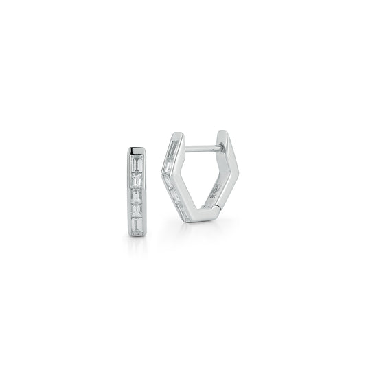 QUENTIN 18K BAGUETTE HEXAGON HUGGIE EARRINGS