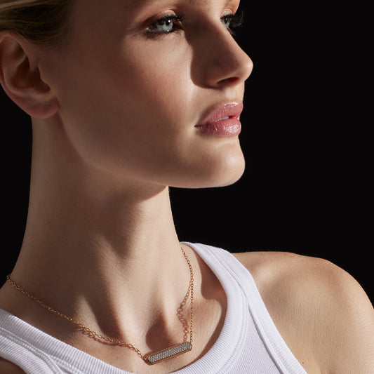 CARRINGTON 18K GOLD AND DIAMOND EAST-WEST ID BAR PENDANT