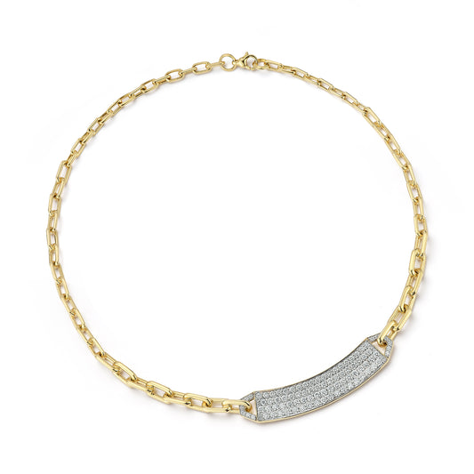 CARRINGTON 18K GOLD AND ALL DIAMOND OFF CENTERED ID BAR NECKLACE