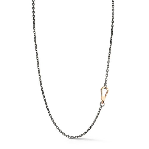 CARRINGTON STERLING SILVER, BLACK RHODIUM CABLE CHAIN NECKLACE WITH 18K CLASP