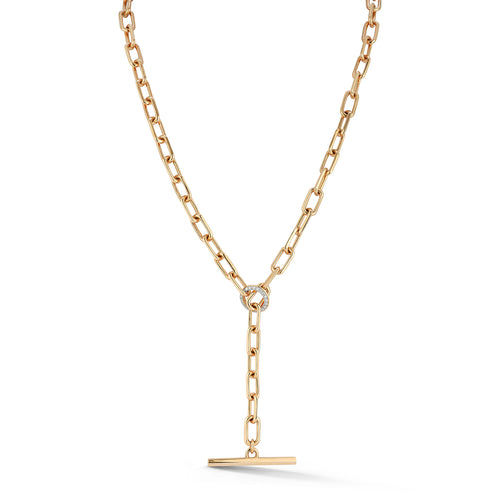 SAXON 18K ROSE GOLD AND DIAMOND CHAIN LINK NECKLACE WITH TOGGLE CLOSURE